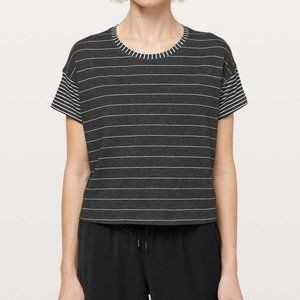 Lululemon Medium Womens Short Sleeve Cates Tee Striped Cropped Boxy Fit